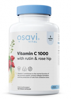 Osavi C-vitamin rutinnal és csipkebogyóval, 1000 mg C-vitamin rutinnal és csipkebogyóval, 120 vegán kapszula  Étrend-kiegészítő