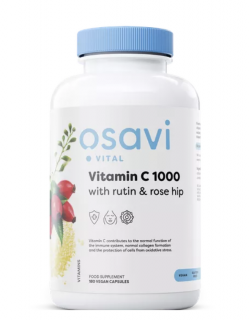 Osavi C-vitamin rutinnal és csipkebogyóval, 1000 mg C-vitamin rutinnal és csipkebogyóval, 180 vegán kapszula  Étrend-kiegészítő