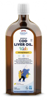 Osavi Norvég tőkehalmájolaj Kids, Omega 3 Norvég tőkehalmájolaj, gyermekeknek, citrom, 500 mg, 500 ml  étrend-kiegészítő