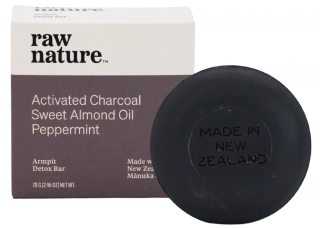 Raw Nature Armpit Detox Bar, Méregtelenítő szilárd szappan aktív szénnel, 70 g