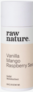 Raw Nature Solid Moisturiser, szilárd hidratáló krém, vanília, mangó, málnamag, 50 g