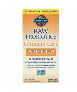 RAW probiotikumok, Ultimate Care, 100 milliárd CFU, 34 probiotikus törzs, 30 növényi kapszula