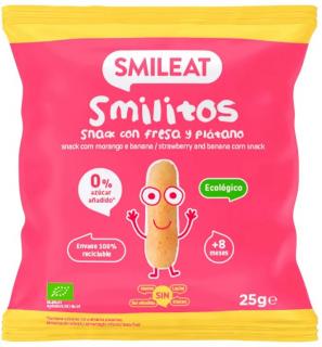 Smileat kukorica chips banán és eper szűz olívaolajjal 8M+, BIO, 25 g