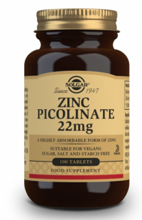 Solgar cink-pikolinát, cink-pikolinát, 22 mg, 100 tabletta