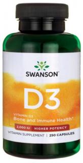 Swanson D3-vitamin, 2000 NE, nagyobb hatékonyság, 250 kapszula, EXP.  Expirace 10/2022