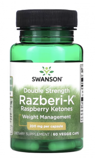 Swanson Double Strength Raspberry-K, Málna ketonok, 200 mg, 60 Vega kapszula  Étrend-kiegészítő