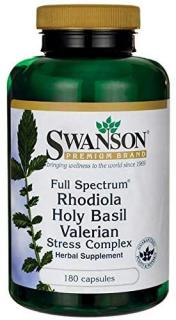 Swanson Full Spectrum Rhodiola Holy Basil Valerian Stress Complex (Rhodiola, indiai bazsalikom, Valerian), 180 kapszula / Sérült csomagolás