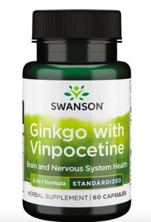 Swanson Ginkgo vinpocetinnel standardizált, ginkgo biloba standardizált kivonat vinpocetinnel, 60 kapszula