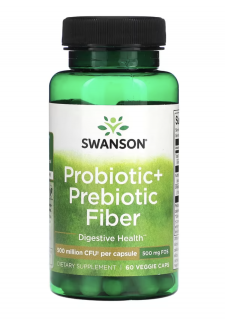 Swanson Probiotic + Prebiotikus rost, probiotikumok és prebiotikumok, 60 db növényi kapszula