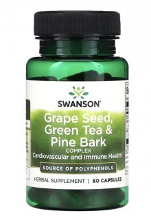Swanson szőlőmag, zöld tea és fenyőkéreg komplex, szőlőmag, zöld tea és fenyőkéreg polifenolok, 60 kapszula  Étrend-kiegészítő