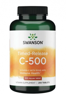 Swanson tartós felszívódású C-vitamin csipkebogyó kivonattal, 500 mg, 250 tabletta