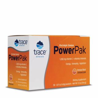 Trace Minerals Electrolyte Stamina Power Pak, vitaminok és ásványi anyagok, narancs íz, 30 tasak  Étrend-kiegészítő