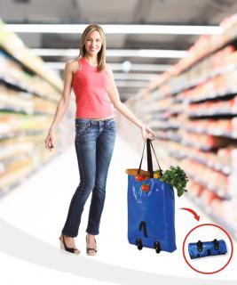 Összecsukható gurulós bevásárlótáska - kék
