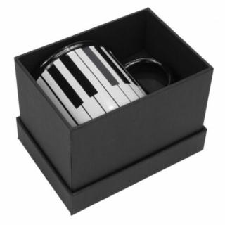 Agifty Creative art  music gifts AGM7016 Retro bögre ajándék dobozzal Fekete, zongorabillentyű-mintás, 0,35 l Zenei ajándéktárgy