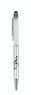 Érintőképernyőhöz használható AGB2002 ezüst színű kristályos toll violinkulcs mintával, 15 cm Zenei ajándéktárgy