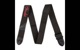 Fender 2" Black Poly Strap w/ Red Logo hímzett heveder