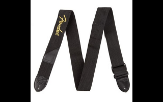 Fender 2" Black Poly Strap w/ Yellow Logo heveder