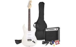 max Gigkit 4/4 Elektromos gitár szett (20W erősítő, táska, hangoló, pengetők)  fehér