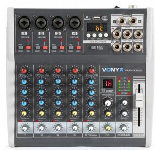 Vonyx VMMK602 - 6 csatornás Bluetooth + Effekt + REC felvétel  zenekari keverő