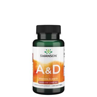 A- és D-vitamin komplex, Swanson Vitamins A &amp; D, 250 gélkapszula