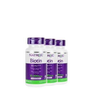 Biotin 10 000 mcg, Natrol Biotin for Healthy Hair &amp; Strong Nails, 3x100 tabletta