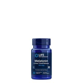 Elnyújtott felszívódású melatonin 0,75 mg, Life Extension Melatonin 6 hour Time Release, 60 kapsz...