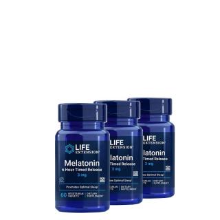 Elnyújtott felszívódású melatonin 3 mg, Life Extension Melatonin 6 hour Time Release, 3x60 tablet...