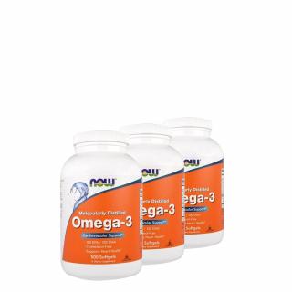 Molekulárisan desztillált halolaj 180 EPA/ 120 DHA, Now Omega-3, 3x500 kapszula