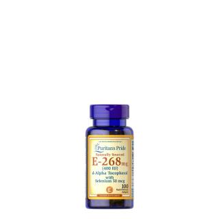 Természetes E-vitamin Szelénnel 400 NE, Puritan's Pride Natural Vitamin E-with Selenium, 100 kaps...