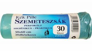 Kék Pille szemeteszsák, 12my, 20 db/tekercs, kék, 30 L - 50x60