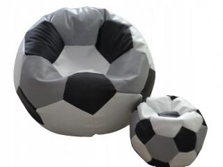 Sedací vak xxxl futbalová lopta + podnožka 100x100x60cm bielo čierno šedý | jaks