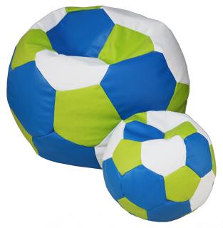 Sedací vak xxxl futbalová lopta + podnožka 100x100x60cm bielo modro zelený | jaks