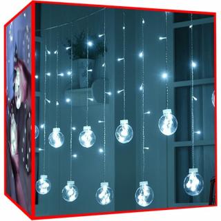 Világítos karácsonyi láncfüzer 108 db LED 31V gömbök hideg fehér 8 féle üzemelési mód