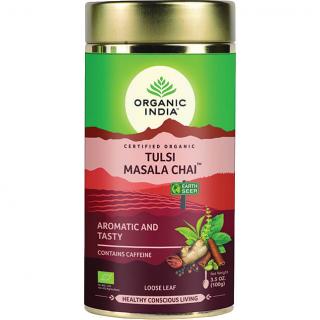 Bio India Tulsi Masala Chai relaxációs tea energia, vitalitás, emésztést elősegítő koffeinnel 100 g