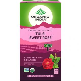 Bio India Tulsi Sweet Rose adagolt tea nyugtató, stressz, relaxáció 25 tasak (25 x 1,6 g)
