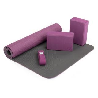 Bodhi Flow jógakészlet lila - szőnyeg + heveder + 2 blokk