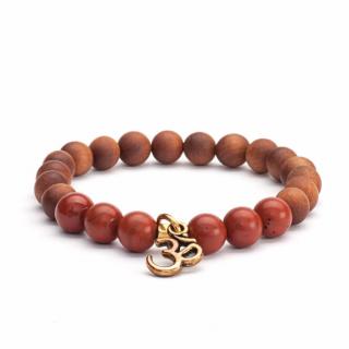 Bodhi Mala náramok červený jaspis/santalové drevo s OM amuletom