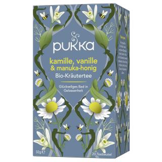 Pukka Herbs ájurvédikus BIO gyógytea- kamilla, vanília édes ízű Manuka méz 20 db tasak
