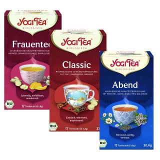 Yogi Tea Csomag női tea, lefekvés előtti tea és klasszikus ájurvédikus tea gyógyteák 3 db 17 x 1,8 g