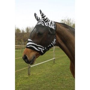 Zebra mintás légymaszk, fülvédővel, póni
