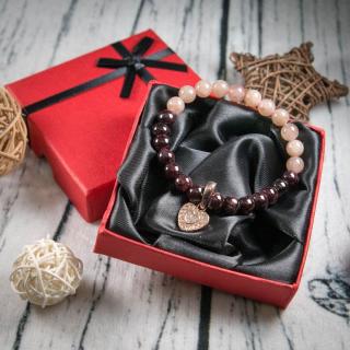 Rozé aranyozott Pandora szív charm karkötő, ajándék díszdobozzal