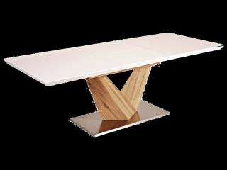 Étkezőasztal, fehér/lakk/tölgy, ALARAS 140 (200) X85