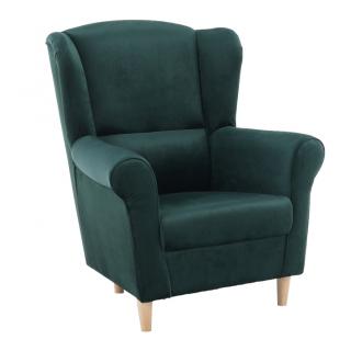 Fotel füles   smaragd színü/fa  CHARLOT