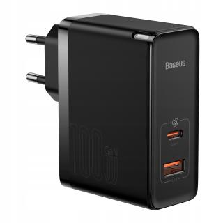 Baseus GaN Pro gyorstöltő adapter USB-C + USB 100W + 1 m kábel fekete [CCGP090201]