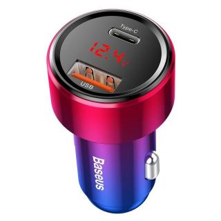 Baseus Magic USB autós töltő + USB-C QC 4.0, PD 45W/6A, piros + kék [019263]