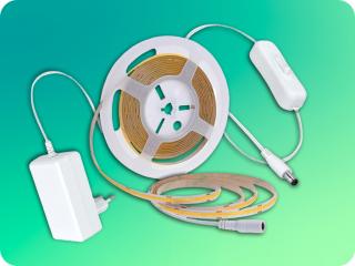COB LED SZALAG SZETT 5M, 8W/M, 800LM/M + TÁPEGYSÉG KAPCSOLÓ KÁBELLEL Természetes fehér [WM59-NW]