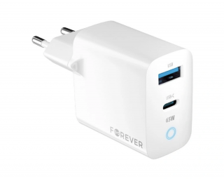 FOREVER TÖLTŐ ADAPTER GAN, PD, QC TÖLTŐ, 1X USB-C, 1X USB, 65W, FEHÉR [GSM171397]