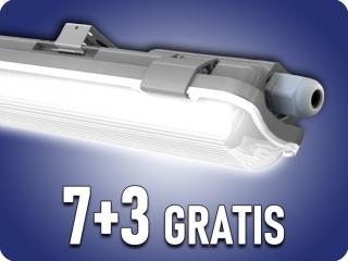 IP65 tartó LED csövekhez (2x120cm), 7+3 gratis!