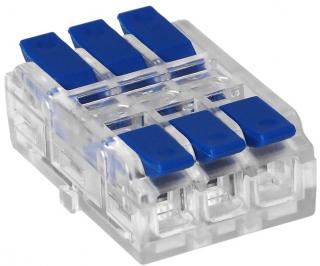 Kábelcsatlakozó 3PIN mini bepattanó, kétoldalas, kék, 0,75-4mm2, IEC, 250V/32A [OR-SZ-8021/3/50]