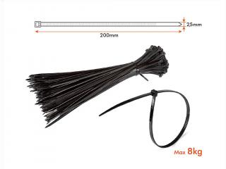 Kábelkötegelő 2,5x200mm, fekete, 100db csomagban [11164]